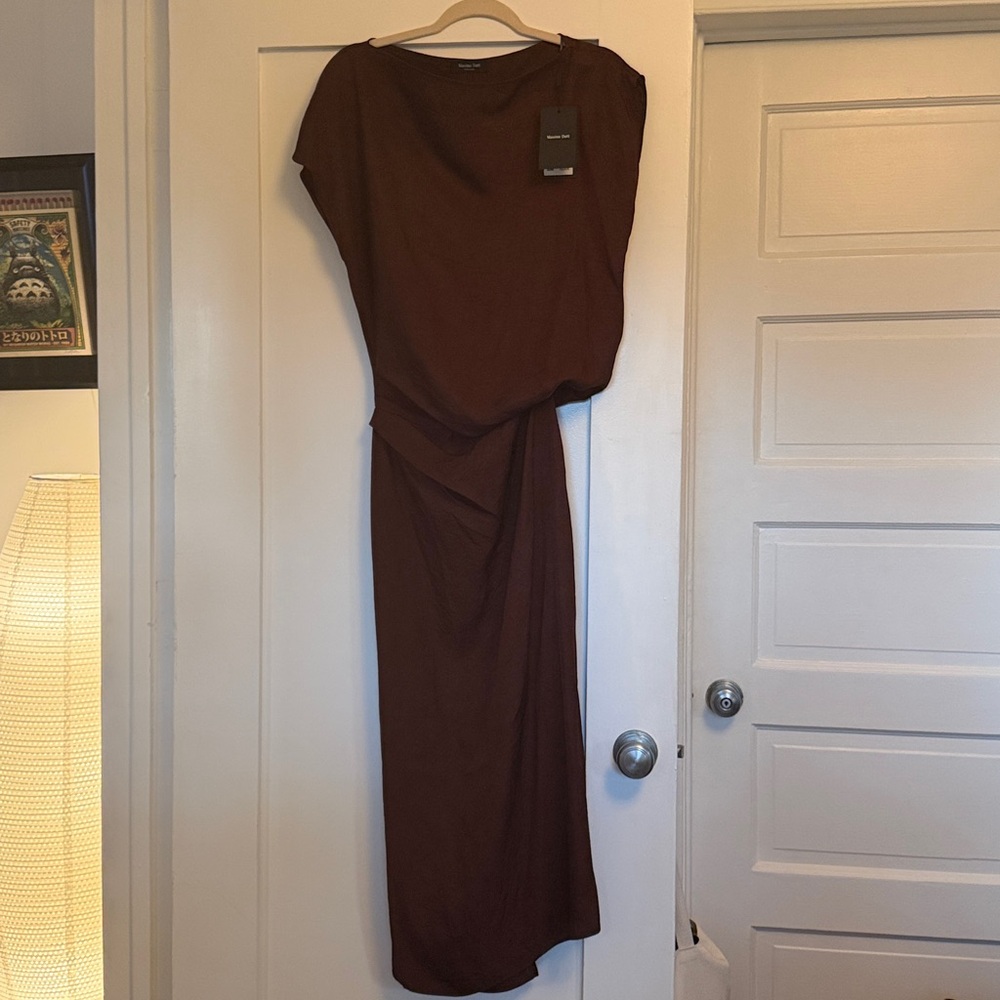 NWT Massimo Dutti Burgundy/Warm Chocolate Satin Midi Dress Size 2 US / 34 EUR - Picture 9 of 14